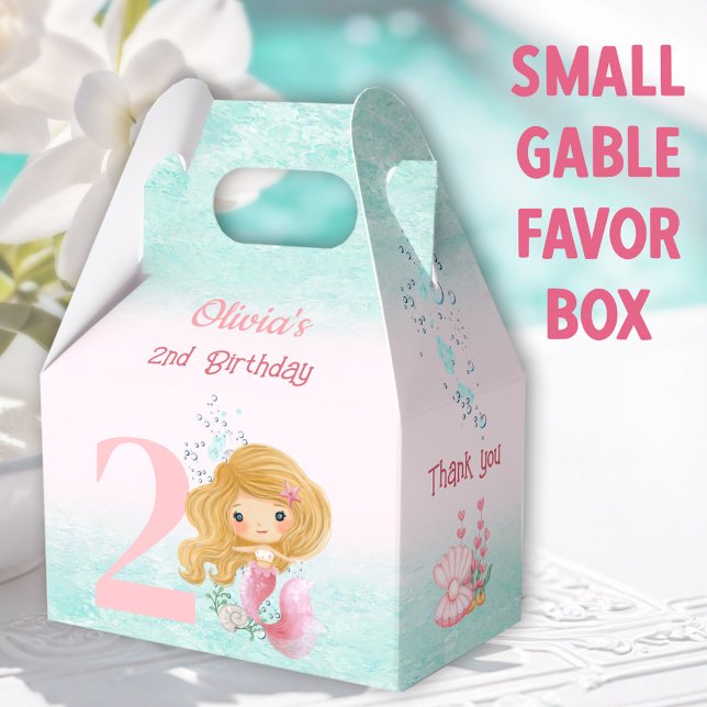 Caixinha De Lembrancinhas Cabelo Louro Louro, Uma Pequena Sereia Bonita, Ros (Blonde Mermaid Small Gable Favor Boxes  -  You can choose from 3 sizes of these gable favor boxes)