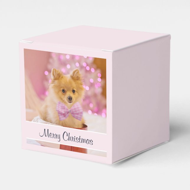 Caixinha De Lembrancinhas Cachorro Cachorro com Foto de Natal de Arco Rosa (Frente)
