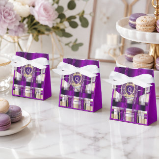 Caixinha De Lembrancinhas Caderno Espiral com Monograma de Xadrez Roxo