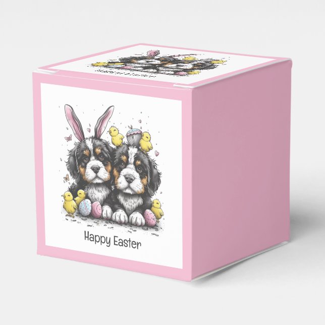 Caixinha De Lembrancinhas Cães de Montanha felz pascoa Bernese (Frente)