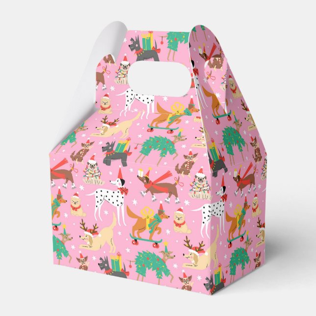 Caixinha De Lembrancinhas Cães de Natal no Padrão de Descobertas de Férias (Frente)