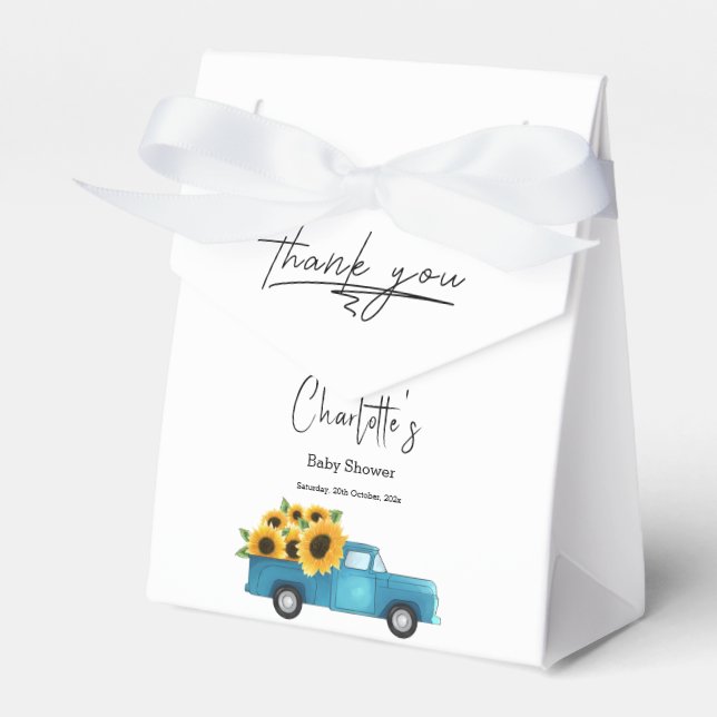 Caixinha De Lembrancinhas Caminhão de Aquarela com Chá de fraldas de Girassó (Frente)