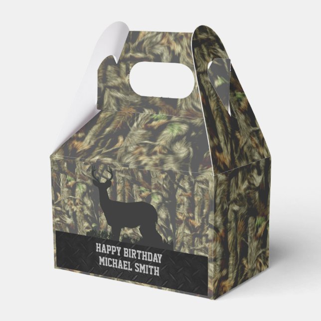 Caixinha De Lembrancinhas Camouflage Deer Hunting Men's Birthday Favor Boxes (Frente)