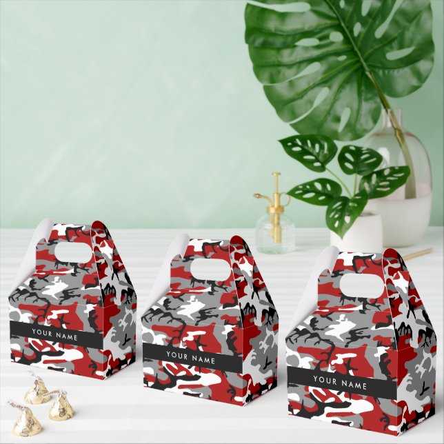 Caixinha De Lembrancinhas Camuflagem Vermelha e Cinza Seu nome Personaliza (Múltiplo)