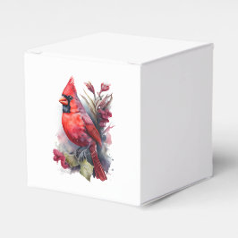 Caixinha De Lembrancinhas Cardinal de Inverno em Aquarela Vermelha Vibrante