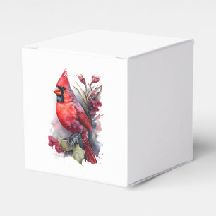Caixinha De Lembrancinhas Cardinal de Inverno em Aquarela Vermelha Vibrante