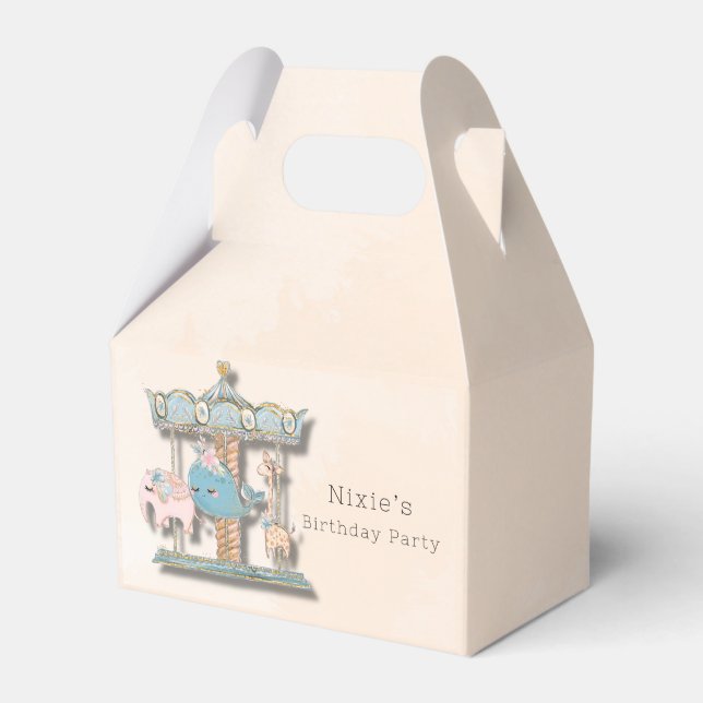 Caixinha De Lembrancinhas Caricatura Animais Carrossel Festa de aniversário (Frente)