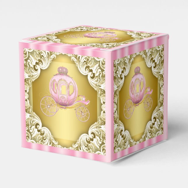 Caixinha De Lembrancinhas Carrinho de Princesa Rosa e Dourado (Frente)