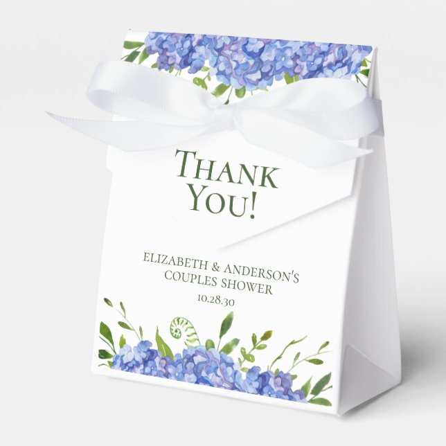 Caixinha De Lembrancinhas Casais Hydrangeas Azul Chá Obrigado (Frente)