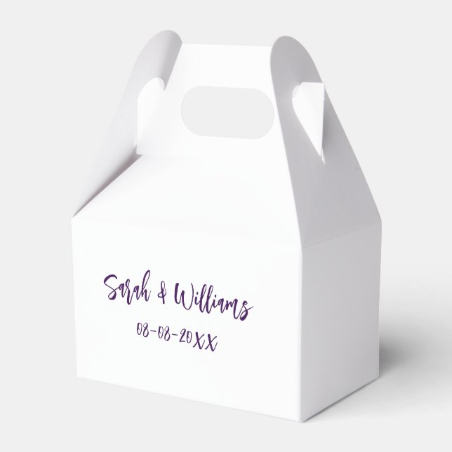 Caixinha De Lembrancinhas Casal de noivos. Nome data roxo simples minimalist (Frente)