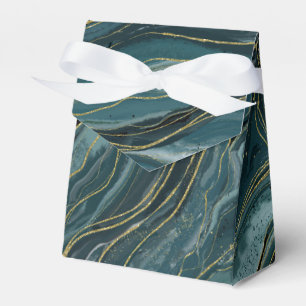 Caixinha De Lembrancinhas Casamento Abstrato em Azul Teal Dourado com Aquare