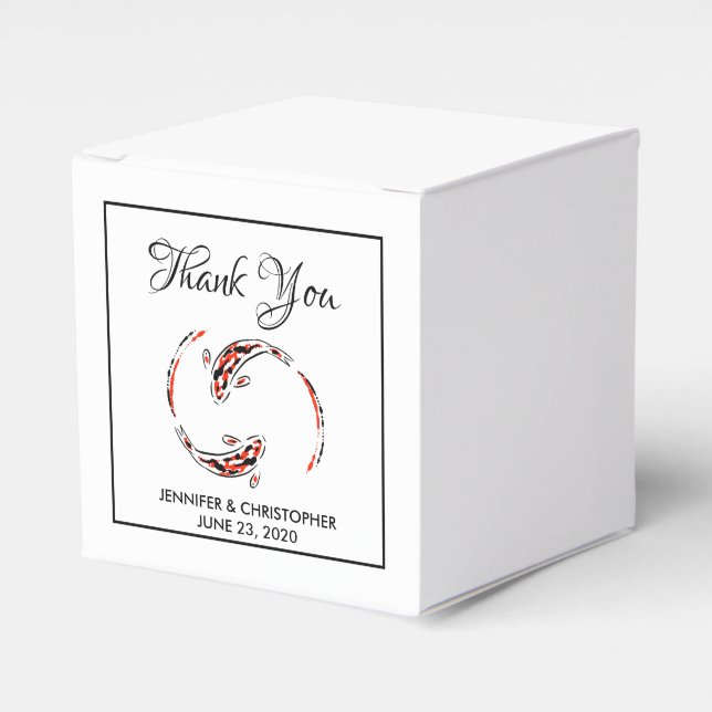 Caixinha De Lembrancinhas Casamento Artístico De Peixes Koi Negra E Vermelho (Frente)