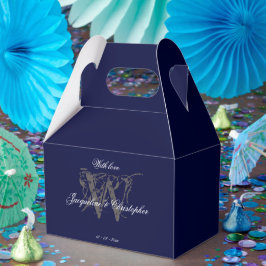 Caixinha De Lembrancinhas Casamento Azul de Monograma & Nomes Clássicos Eleg