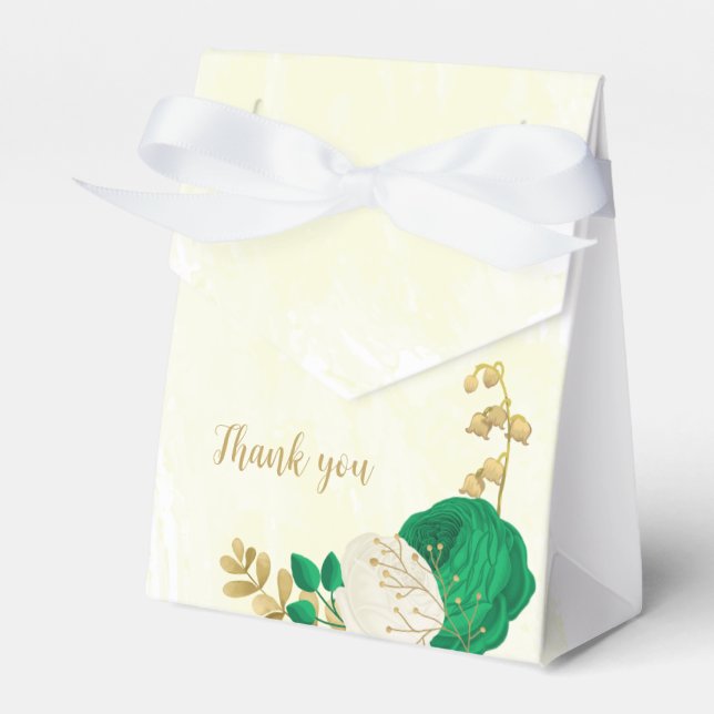 Caixinha De Lembrancinhas casamento botânico com flores brancas verdes (Frente)