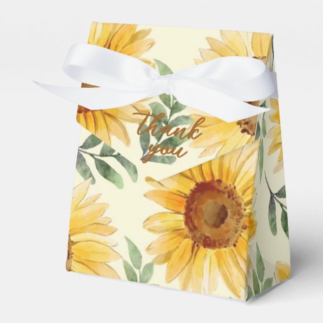 Caixinha De Lembrancinhas Casamento Botânico Floral de Sunflower Eucalyptus (Frente)