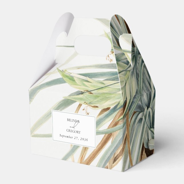 Caixinha De Lembrancinhas Casamento Botânico Neutral Bócio Russo com Aquarel (Frente)