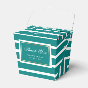 Caixinha De Lembrancinhas Casamento Branca De Teal Stripes Modernas Obrigado