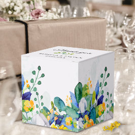 Caixinha De Lembrancinhas Casamento branco amarelo azul-floral elegante