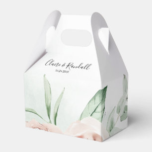Caixinha De Lembrancinhas Casamento Branco Floral Verde Blush Cor-de-Rosa