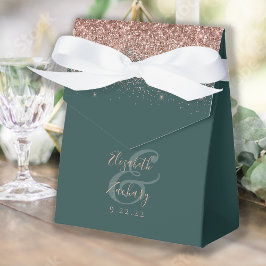 Caixinha De Lembrancinhas Casamento Brilho Dourado Rosa Verde Escuro Moderno