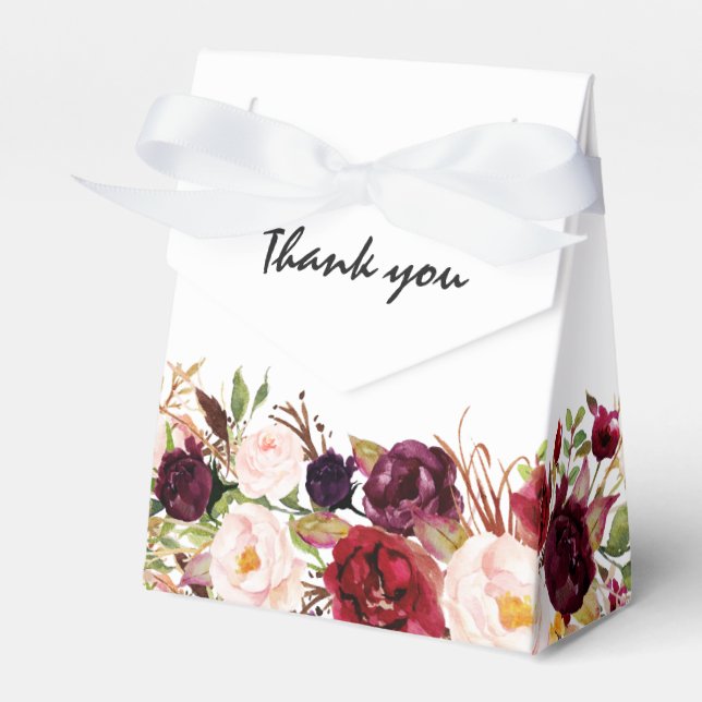 Caixinha De Lembrancinhas Casamento Burgundy Red Floral Boho (Frente)