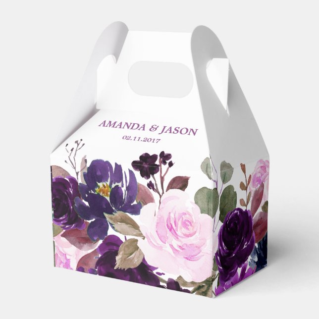Caixinha De Lembrancinhas Casamento Burgundy Roxo Floral Boho (Frente)