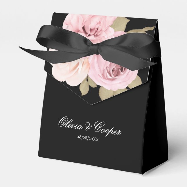 Caixinha De Lembrancinhas Casamento Chic com Rosas Rosa Negras (Frente)