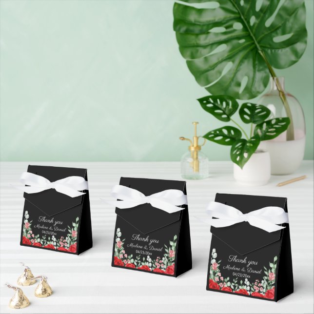 Caixinha De Lembrancinhas Casamento Clássico Elegante De Preto E Vermelho (Múltiplo)