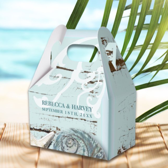 Caixinha De Lembrancinhas casamento com a praia azul-marinho do aqua (nautical aqua blue seashell beach wedding favor boxes)