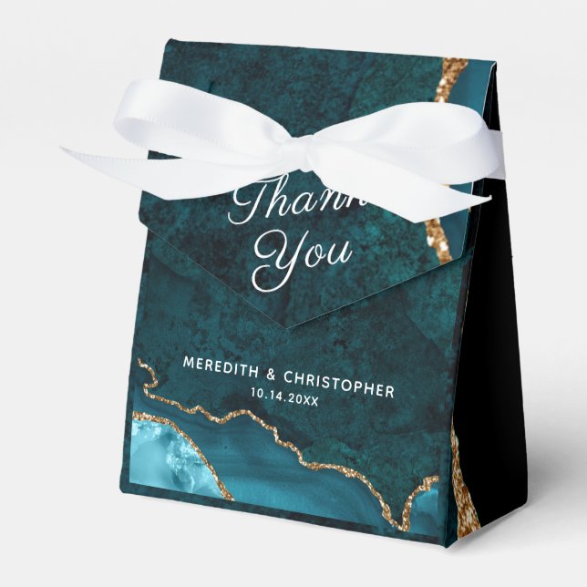 Caixinha De Lembrancinhas Casamento com Agitação Dourada de Teal Aqua (Frente)