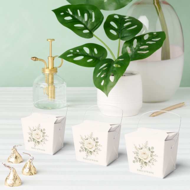 Caixinha De Lembrancinhas Casamento com Creme e Verde Sálvia Folhagem (Múltiplo)