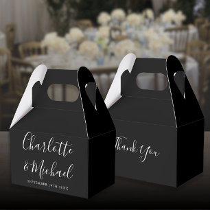 Caixinha De Lembrancinhas Casamento com Letra de Assinatura Elegante Preto e