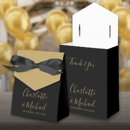 Caixinha De Lembrancinhas Casamento com Letra Preta e Dourada Elegante