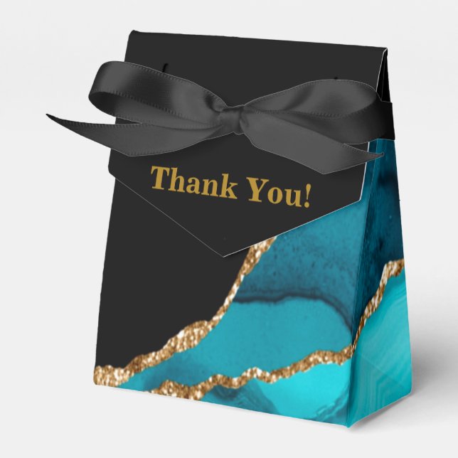 Caixinha De Lembrancinhas Casamento com Pedra Dourada e Teal Moderno (Frente)