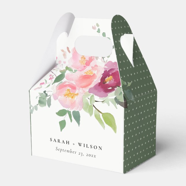 Caixinha De Lembrancinhas Casamento com Rosa de Aquarela Rosa Blush Burgundy (Frente)