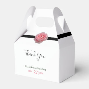 Caixinha De Lembrancinhas Casamento com Rosa Rosa e Fita Preta