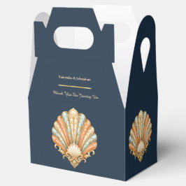 Caixinha De Lembrancinhas Casamento conchas azul marinho coral laranja luxo