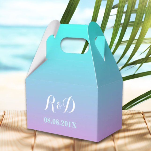 Caixinha De Lembrancinhas casamento da turquesa rosa-rosa-primavera moderna (modern spring ombre pink turquoise wedding favor boxes)