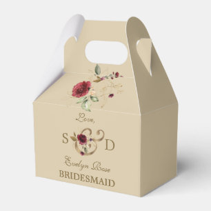 Caixinha De Lembrancinhas Casamento das Flores Douradas Real Burgundy