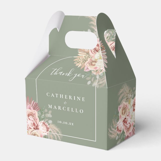 Caixinha De Lembrancinhas Casamento de Arco Floral de Grama de Pampas Verdes (Frente)