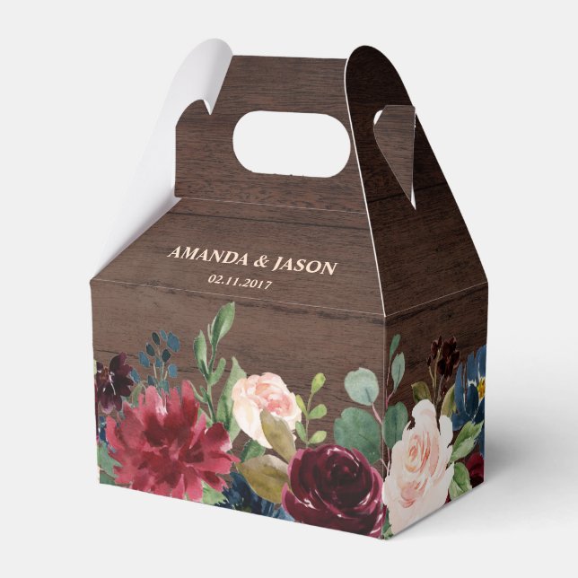 Caixinha De Lembrancinhas Casamento de Boho Russo Floral Marinho Vermelho Bu (Frente)