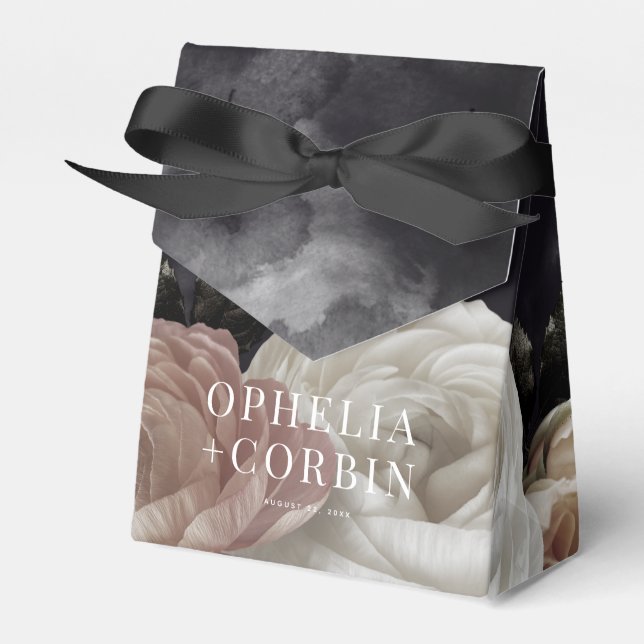 Caixinha De Lembrancinhas Casamento de Bouquet Rosa Negra-Fumaça (Frente)