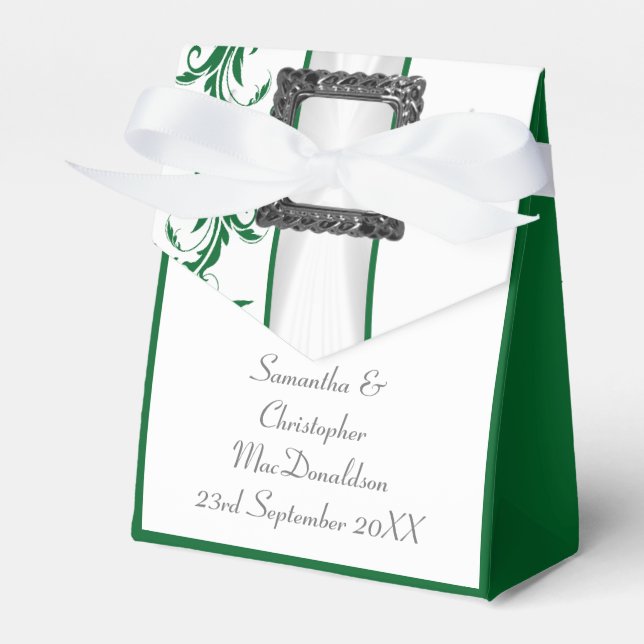 Caixinha De Lembrancinhas Casamento de cadarço branco e verde (Frente)