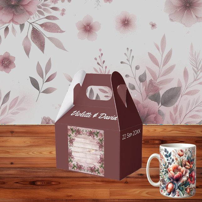 Caixinha De Lembrancinhas Casamento de Campo Floral de Rosas Rustic Woodland (Rustic Woodland Roses Floral Country Wedding Favor Boxes)