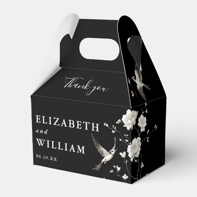 Caixinha De Lembrancinhas Casamento De Chinoiserie Preta E Branca Obrigado (Frente)