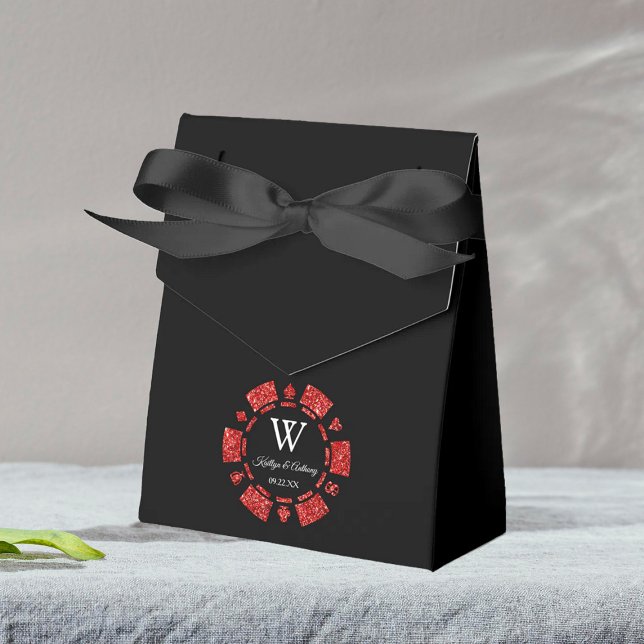 Caixinha De Lembrancinhas Casamento de Chip Casino de Poker Vermelho Glitter (Criador carregado)