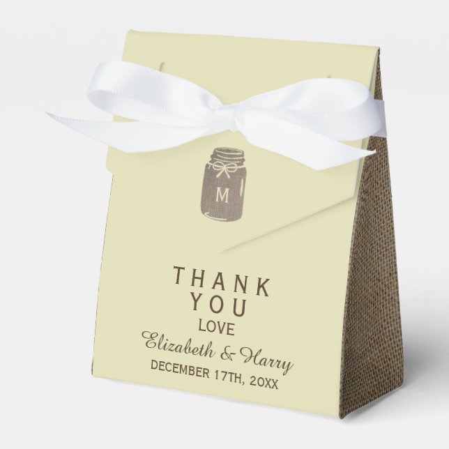 Caixinha De Lembrancinhas Casamento de Country Burlap Mason Jar (Frente)