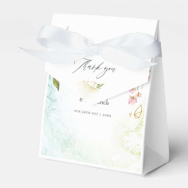 Caixinha De Lembrancinhas Casamento de Cristal Monograma Geométrico com Aqua (Frente)