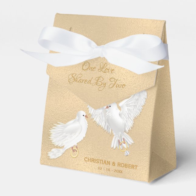 Caixinha De Lembrancinhas Casamento de Doves Faux Gold Foil (Frente)