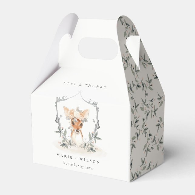 Caixinha De Lembrancinhas Casamento de Dusky Deer Floral Crest (Frente)